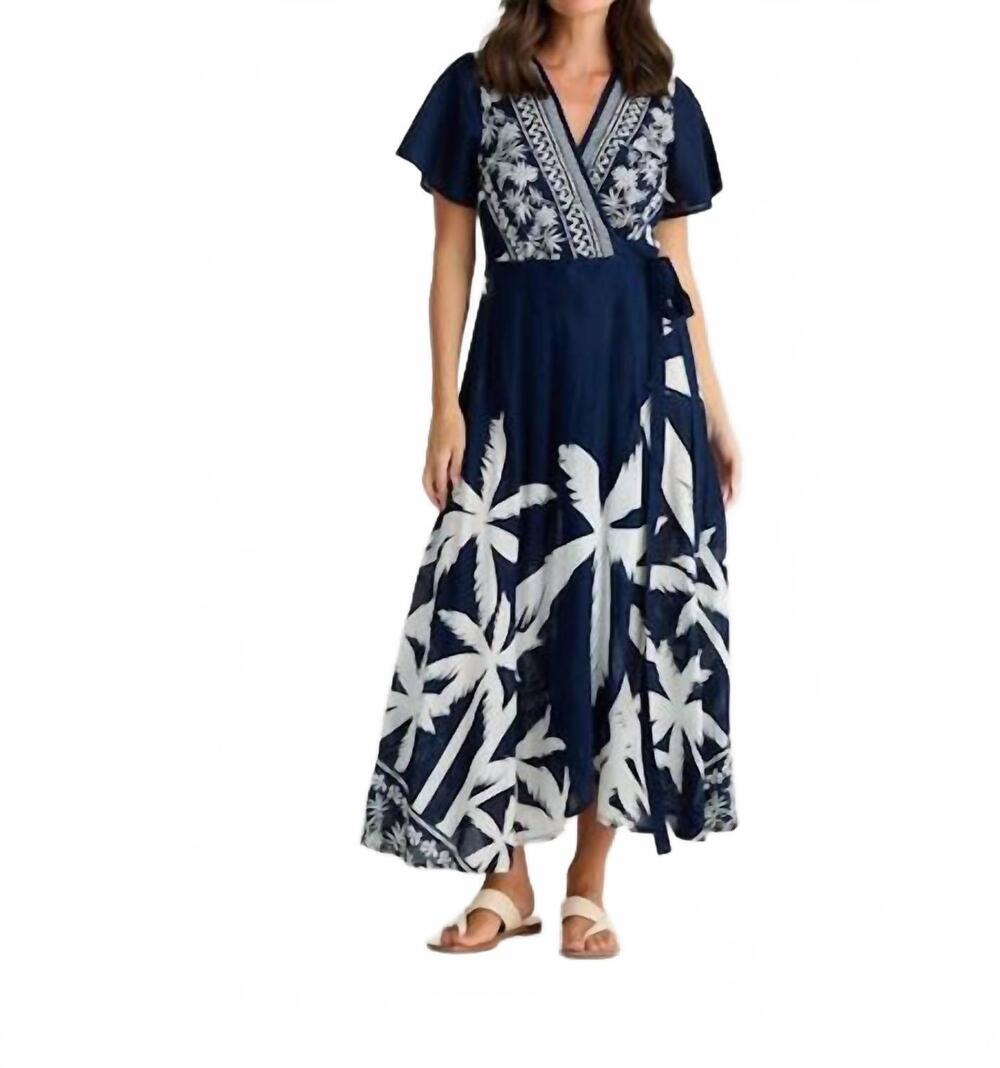 NEW HOLIDAY tropics wrap midi dress in blue haven